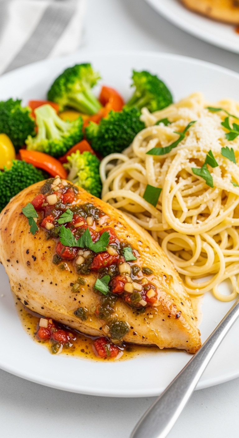 Italian Chicken Breast With Zesty Dressing Angel Hair Pasta Broccoli