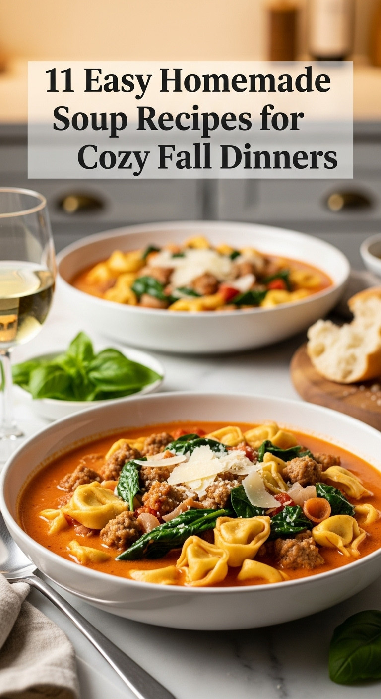 Italian Sausage Tortellini Soup With Cheese Tortellini Crumbled Sausage And Spinach In A Bowl On A Marble Countertop