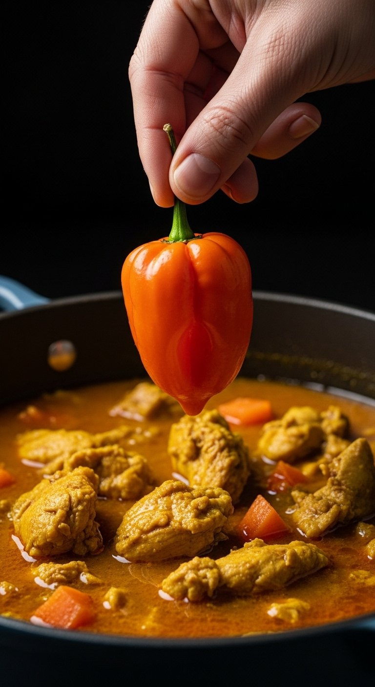 Jamaican Curry Powder Sizzling In Hot Oil Inside A Dark Cast-Iron Dutch Oven On A Stove.