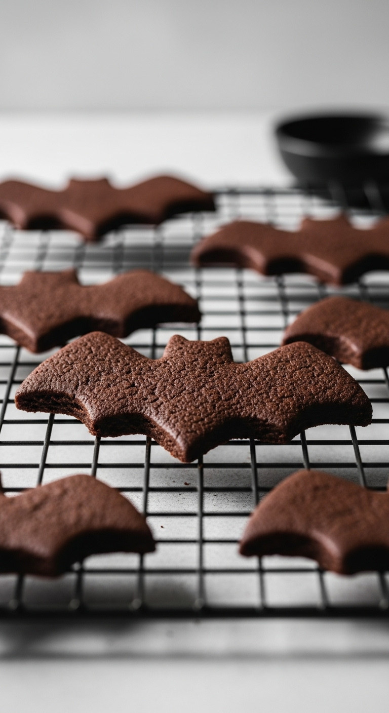 Keto Chocolate Bat Wing Cookies On A Cooling Rack