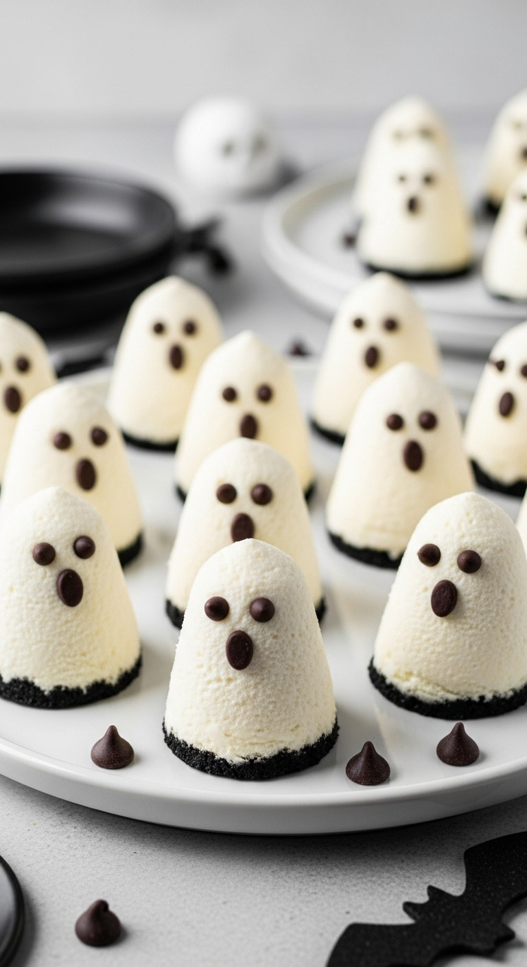 Keto Mini No Bake Cheesecake Ghost Bites On A Spooky Platter