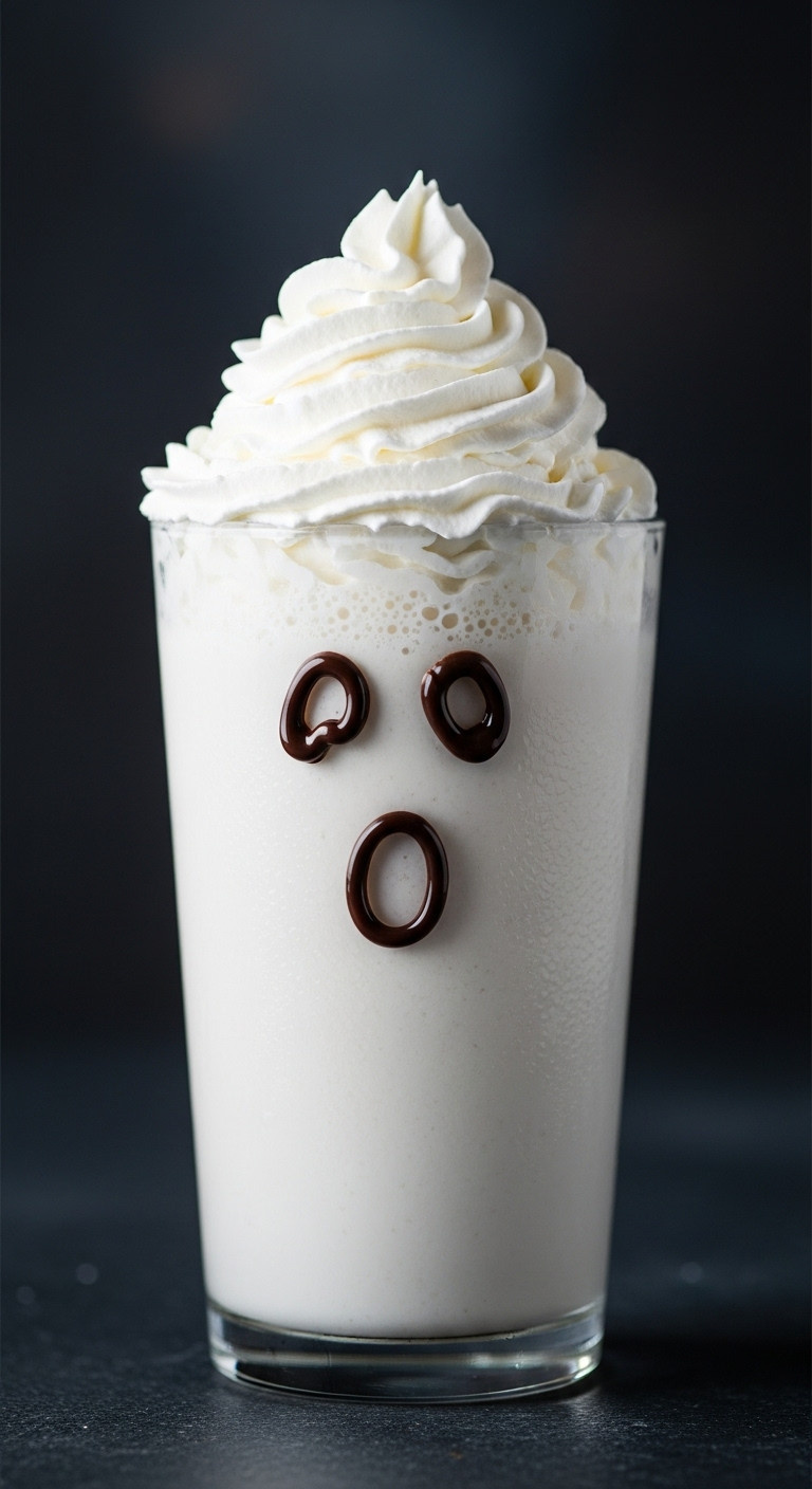Keto Spooky Ghost Milkshake With Sugar Free Chocolate Eyes And Whipped Cream