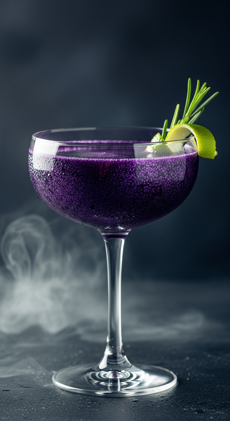 Keto Witchs Brew Glittery Cocktail With Rosemary Garnish