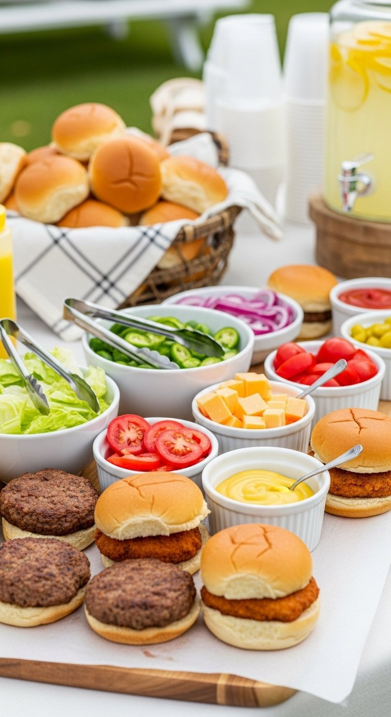 Kid-Friendly Build-Your-Own Slider Bar With Buns And Toppings.