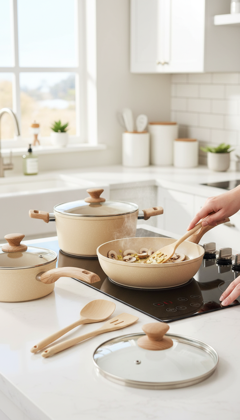 A Kitchen Academy Frying Pan On An Induction Cooktop With An Egg Sliding Out, Demonstrating Its Nonstick Quality.