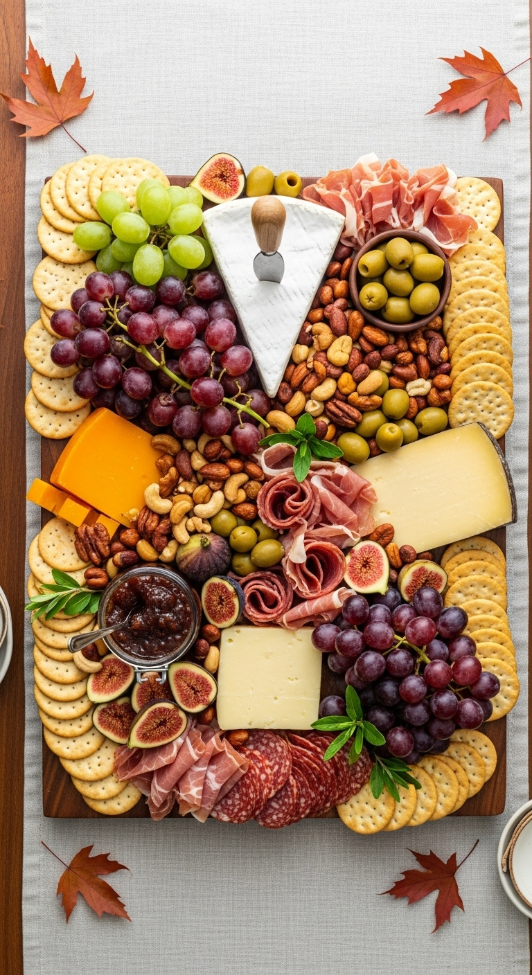 Large Abundant Charcuterie Board Overflowing With Brie Cheddar Prosciutto Grapes Figs Nuts Olives Fig Jam And Crackers
