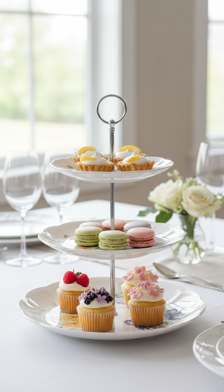A Photo Showing The Lenox Butterfly Meadow 3-Tiered Server Laden With Desserts On A Decorated Table, Demonstrating A Real-World Testing Scenario.