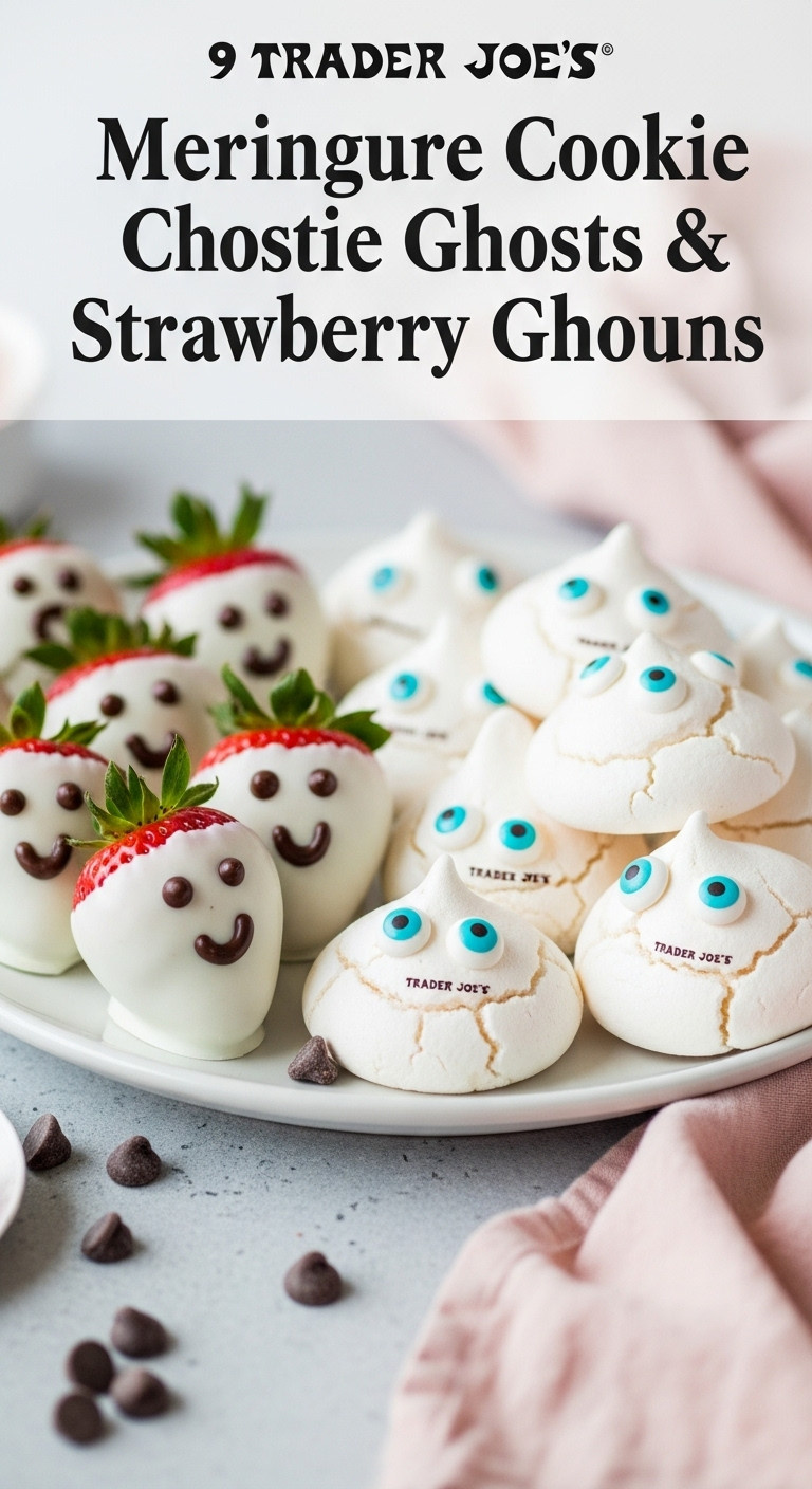 Meringue Cookie Ghosts And Strawberry Ghouls On A White Platter Perfect For Spooky Halloween Dessert Recipes