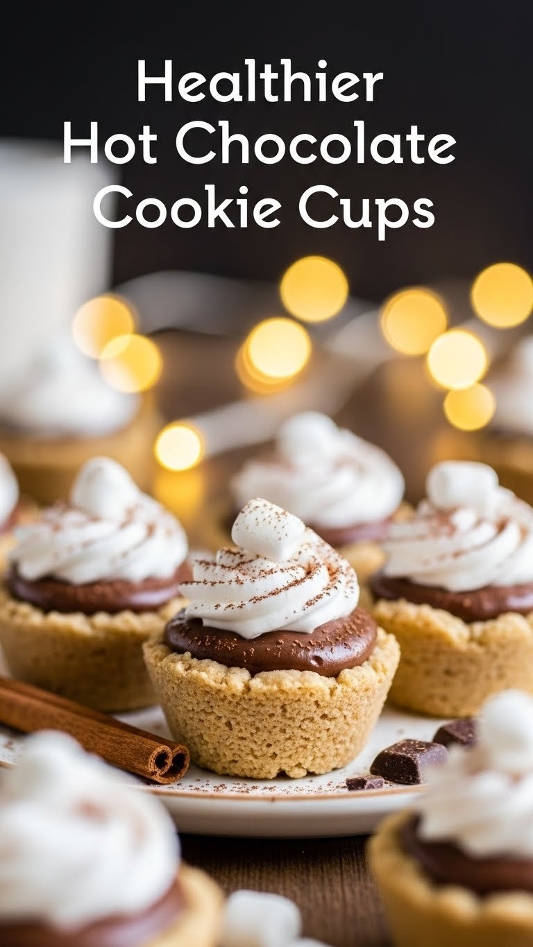 Mini Hot Chocolate Cookie Cups Filled With Ganache And Coconut Whipped Cream On Festive Serving Platter