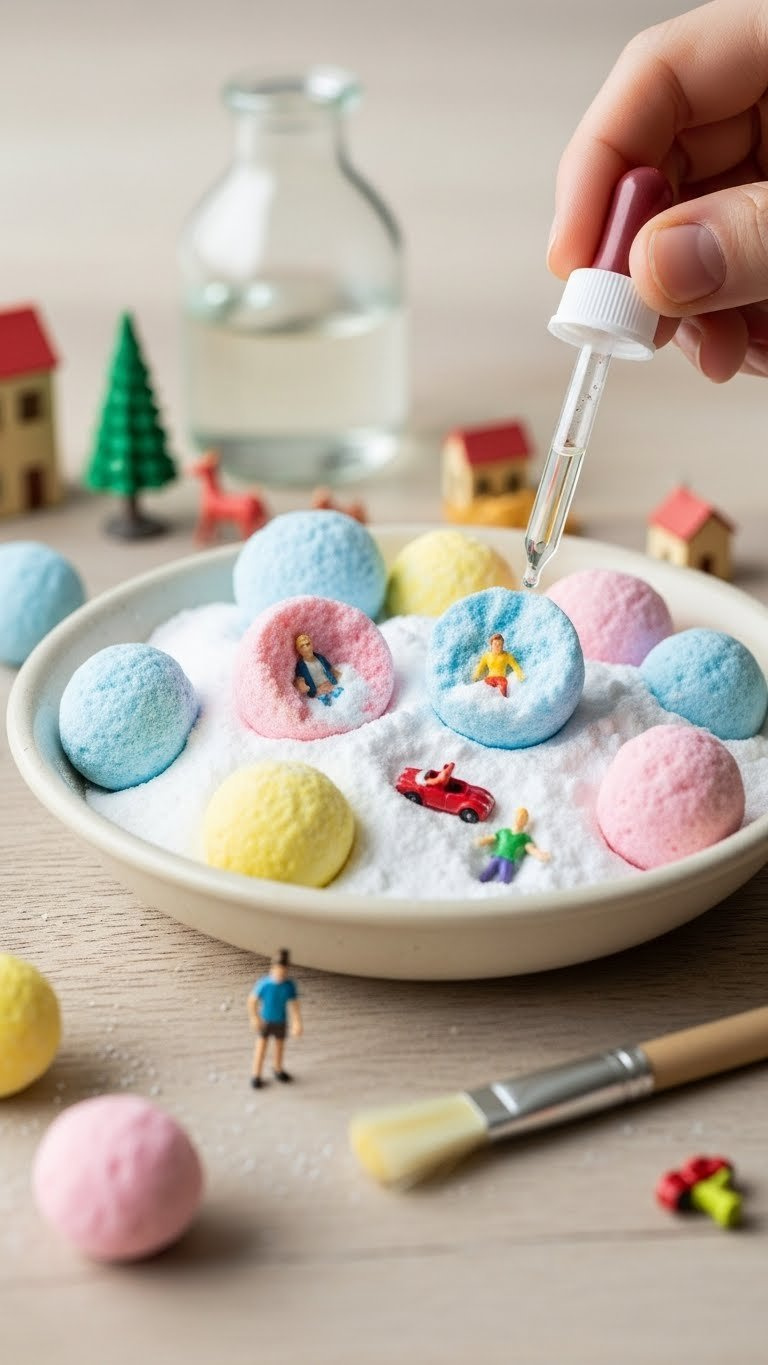 Miniature World Baking Soda Treasure Rocks In Pastel Colors Revealing Tiny Figurines With Droppers And Brushes