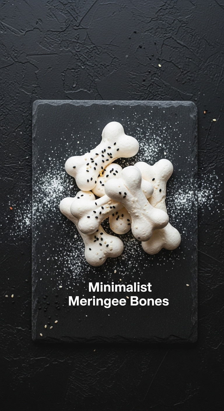 Minimalist Meringue Bones With Powdered Sugar On Dark Slate For Aesthetic Halloween Dessert