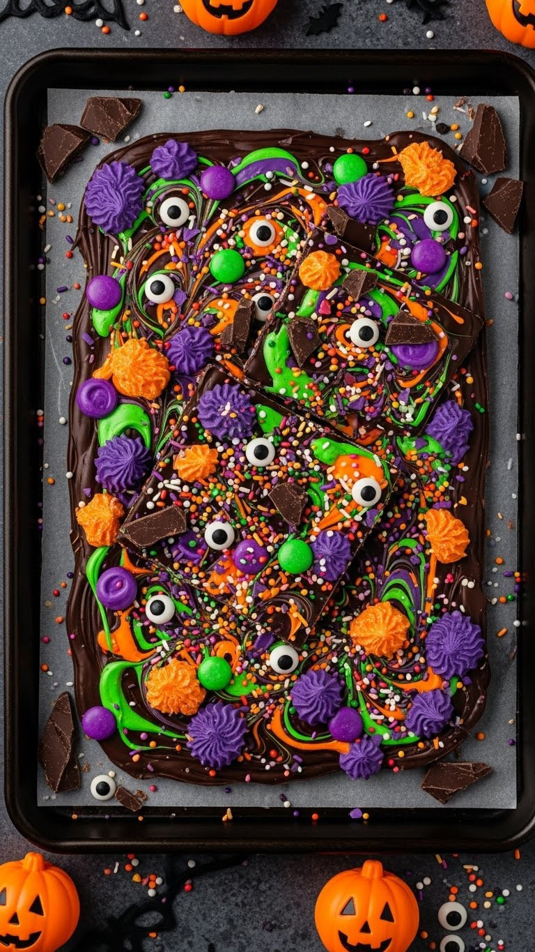 Neon Swirl Halloween Bark On Dark Marble Slab
