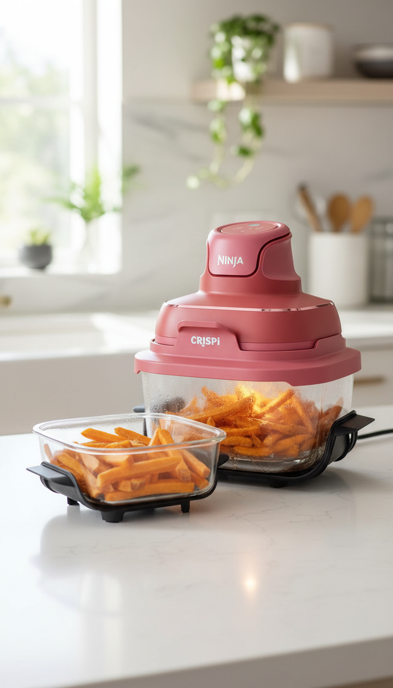 A Person Placing Chicken Wings Into The Ninja Crispi Glass Air Fryer.