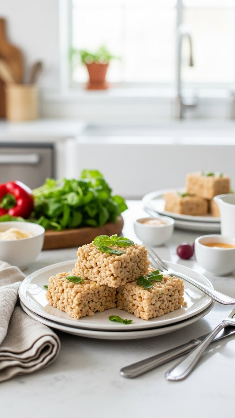 No Bake Rice Krispie Treats On Vintage Ceramic Plate