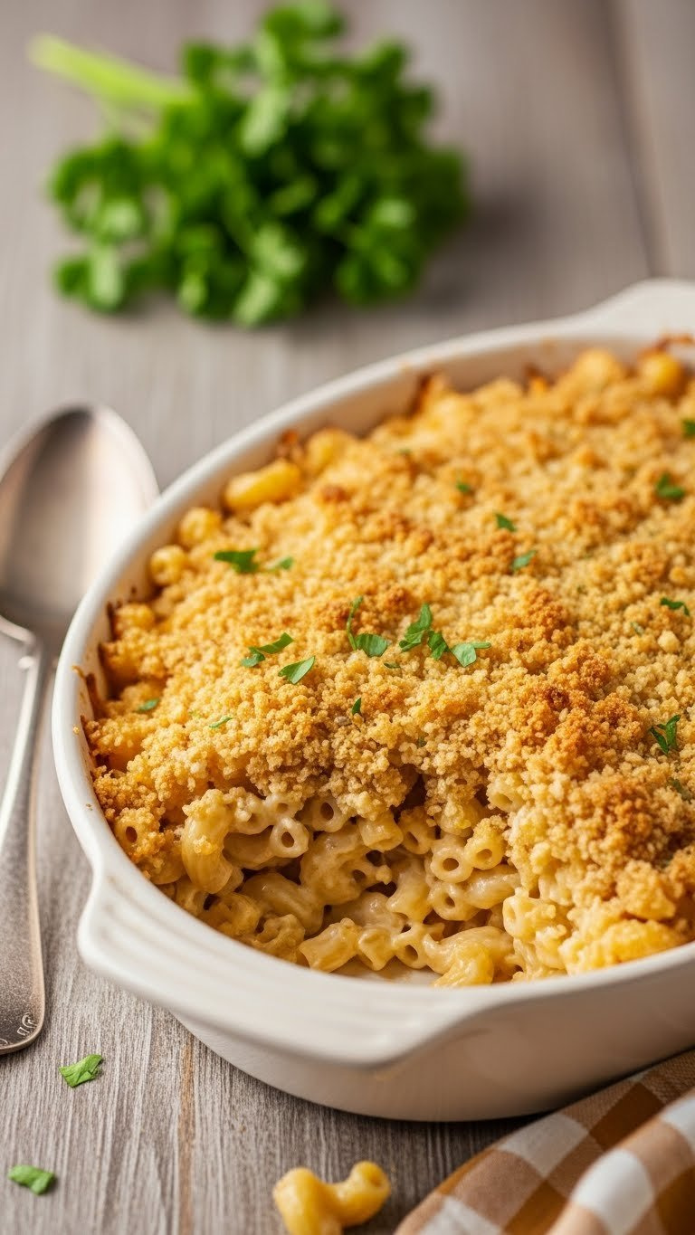 No-Boil Mac And Cheese Bake With Creamy Elbow Pasta And Golden-Brown Crispy Crust In Ceramic Dish