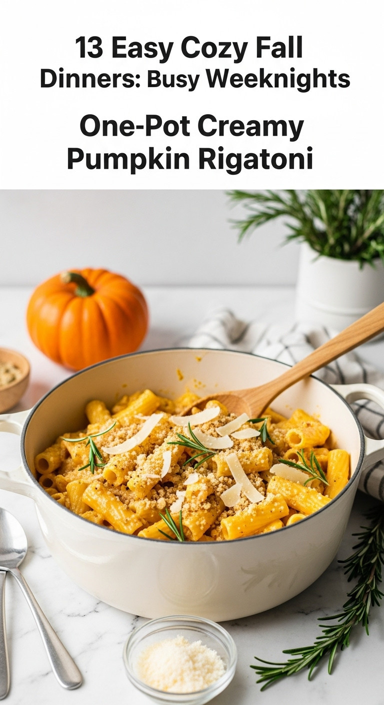 One-Pot Creamy Pumpkin Rigatoni With Rosemary Breadcrumbs And Parmesan In A Stylish Dutch Oven On Marble Countertop