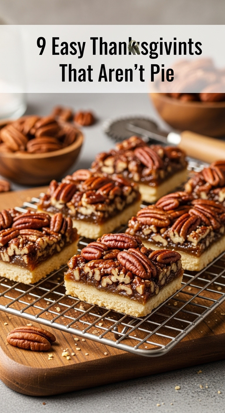 Pecan Pie Bars With Glossy Toasted Pecans And Buttery Shortbread Crust Neatly Arranged On A Cooling Rack On A Rustic Wooden Cutting Board