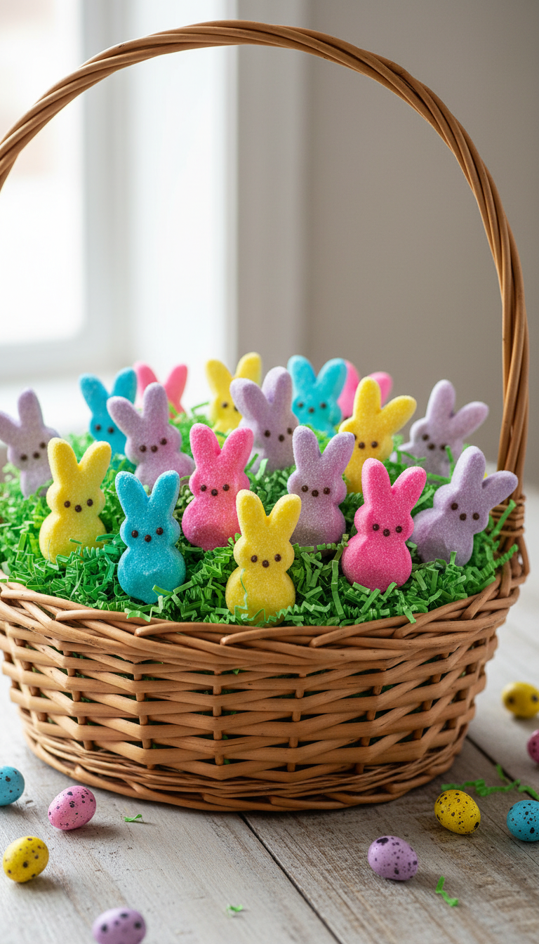 Several Different Colored Peeps Packages Next To A Scoresheet, Implying A Taste Test Is In Progress.