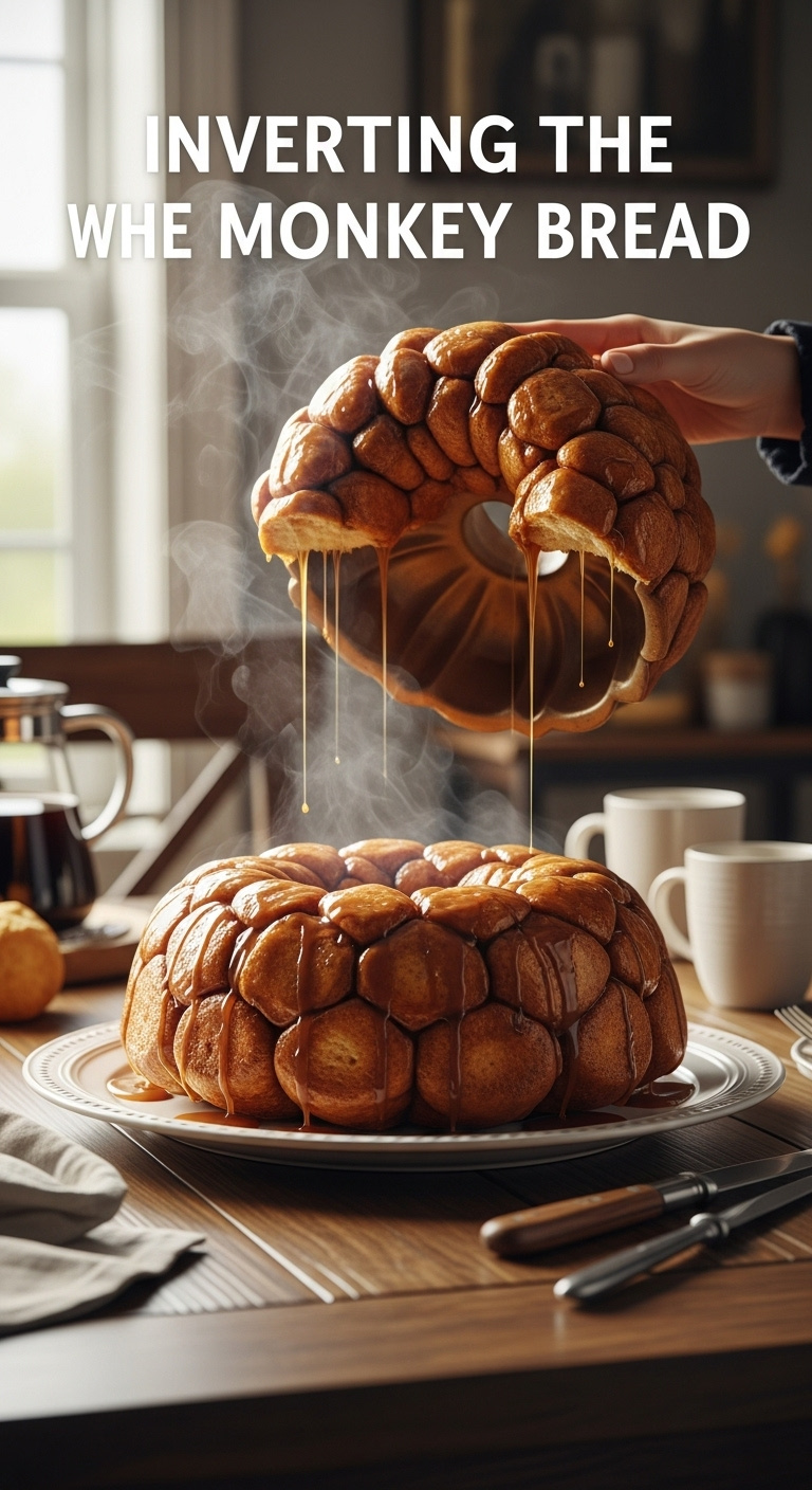 Perfectly Baked Golden-Brown Monkey Bread Inverted Onto A Serving Platter With Glistening Caramel And Steam