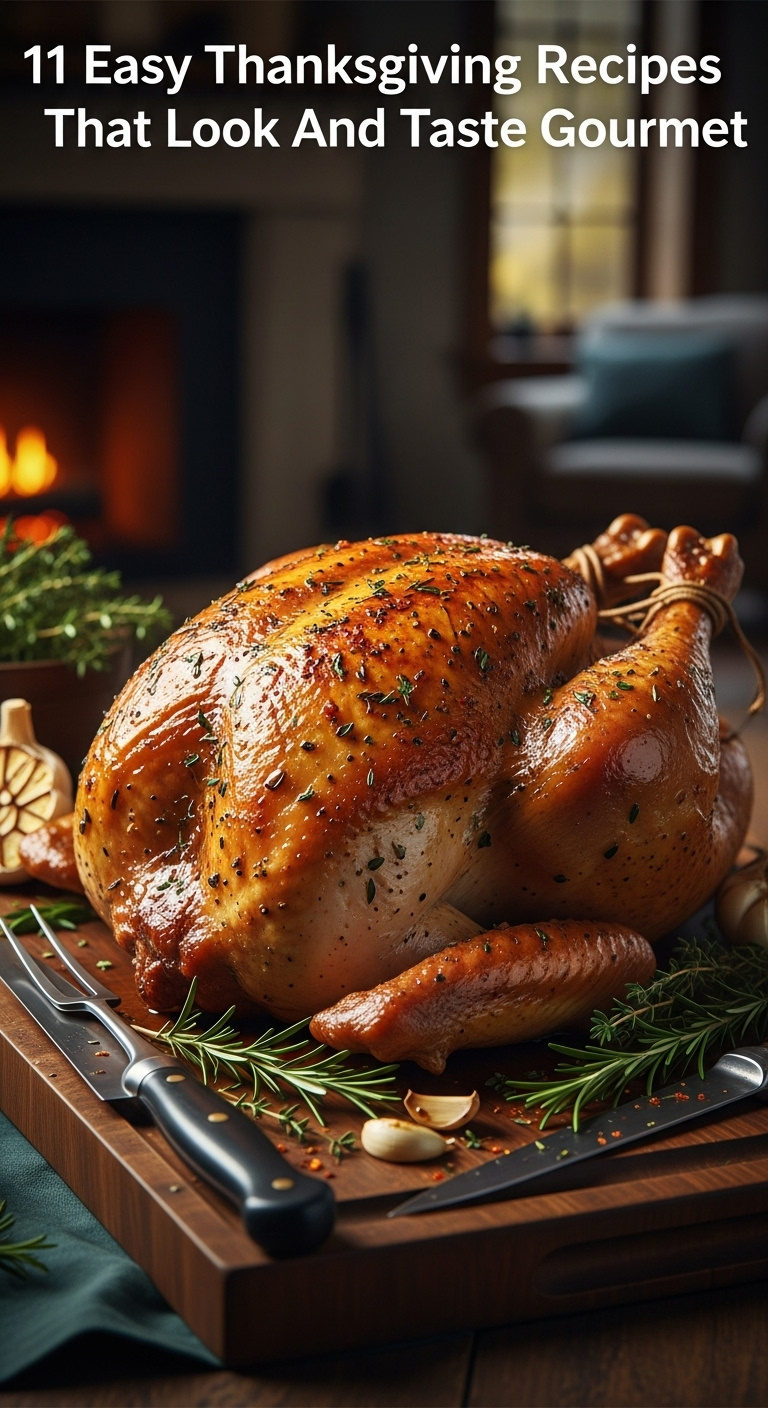 Perfectly Roasted Bone-In Turkey Breast With Crispy Golden-Brown Skin And Herbs On A Rustic Wood Carving Board In Warm Moody Light