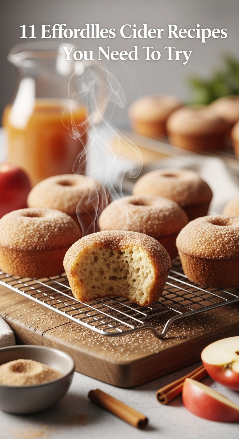 Photorealistic Apple Cider Donut Muffins On Wire Rack Cinnamon Sugar Coating Rustic Wooden Cutting Board Morning Light Kitchen Counter