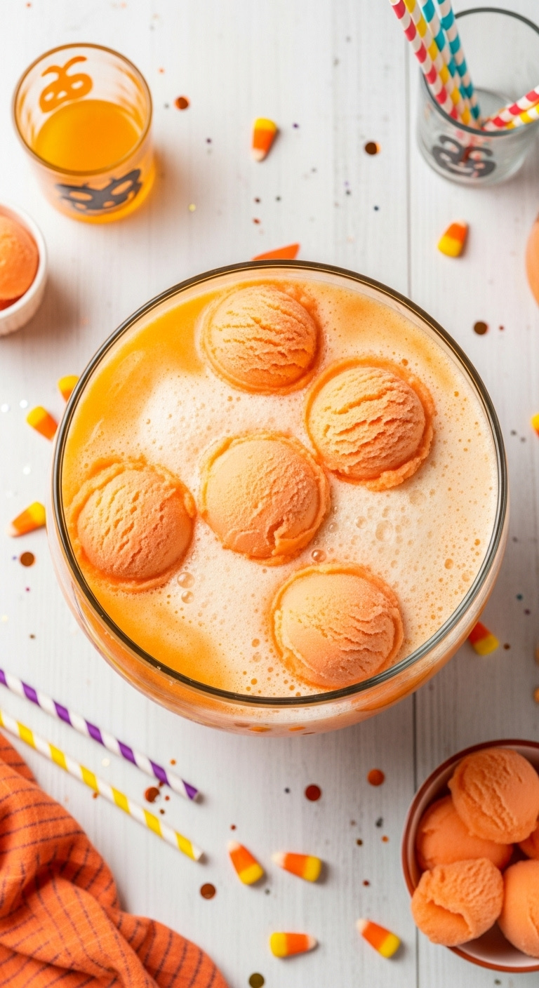 Photorealistic Bright Orange Potion Punch With Frothy Melting Orange Sherbet In A Large Glass Bowl Bright Airy Light Playful Festive