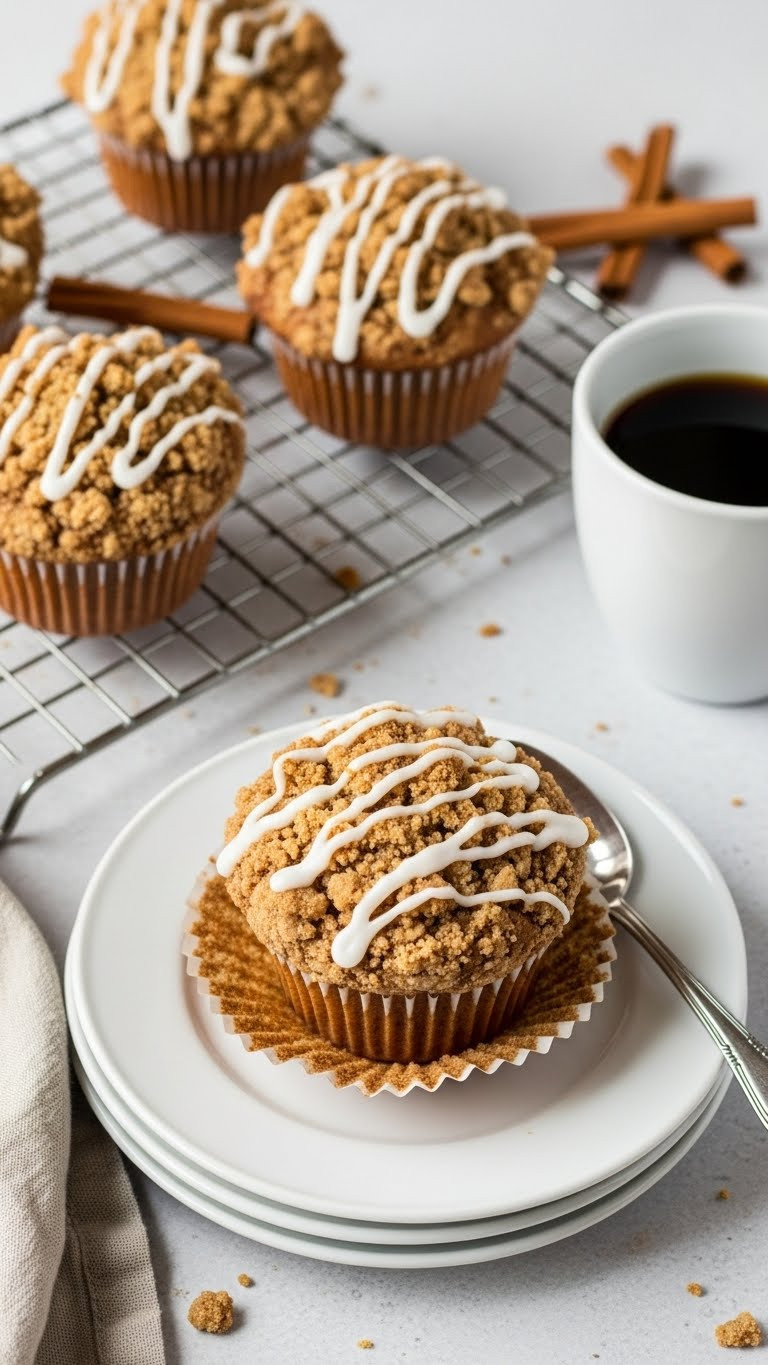Professional Cinnamon Streusel Coffee Cake Muffins On Cooling Rack