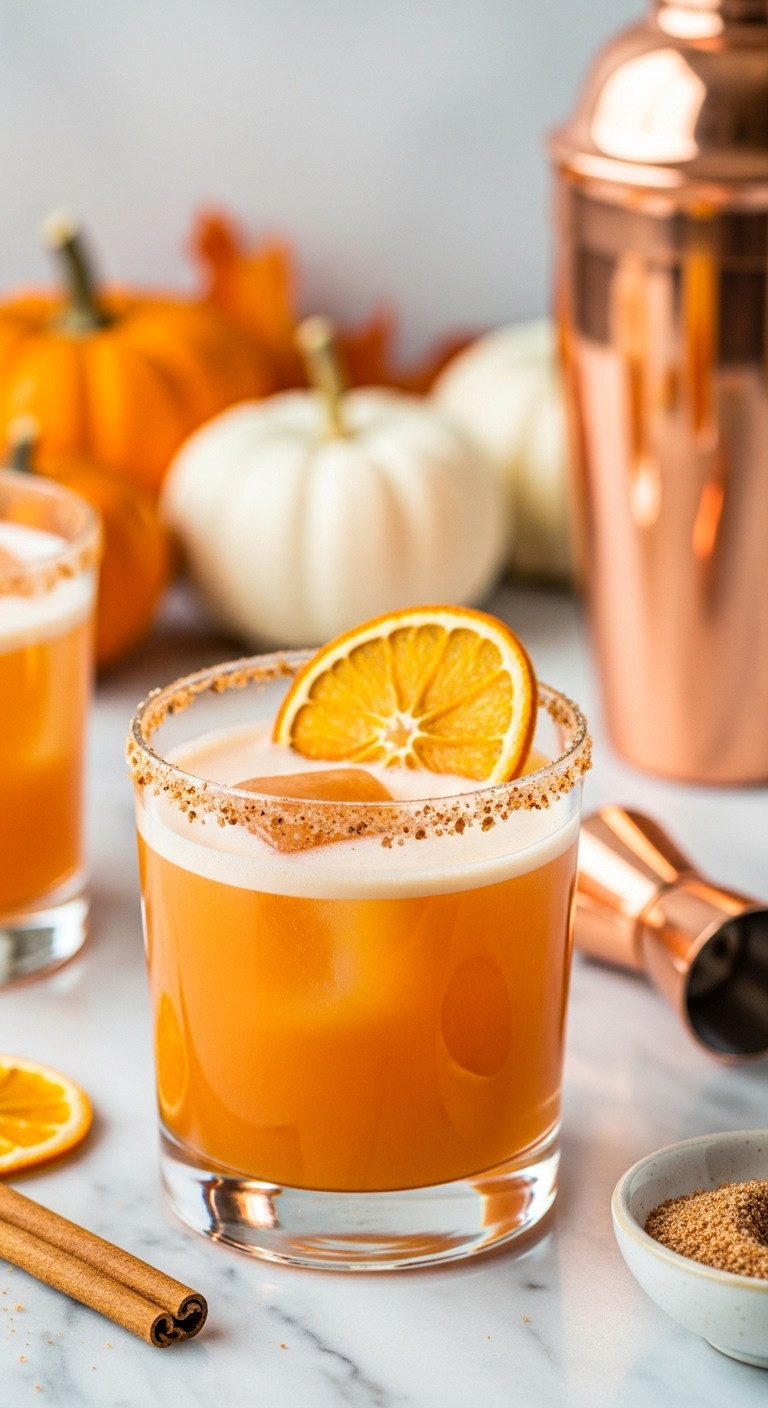 Pumpkin Margarita In A Rocks Glass With Creamy Orange Cocktail Pumpkin Spice Salt Rim And Dehydrated Orange Slice Perfect For Recipes
