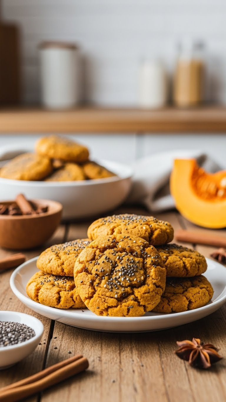 Pumpkin And Chia Seed Breakfast Cookies With Orange Hue And Rustic Texture