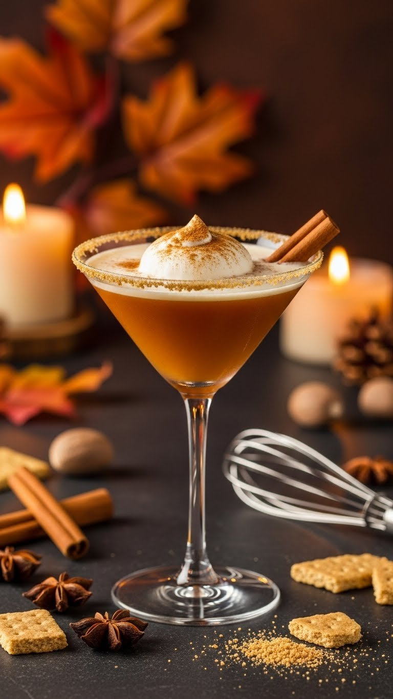 Pumpkin Pie Martini In Chilled Glass With Graham Cracker Rim And Whipped Cream Topping