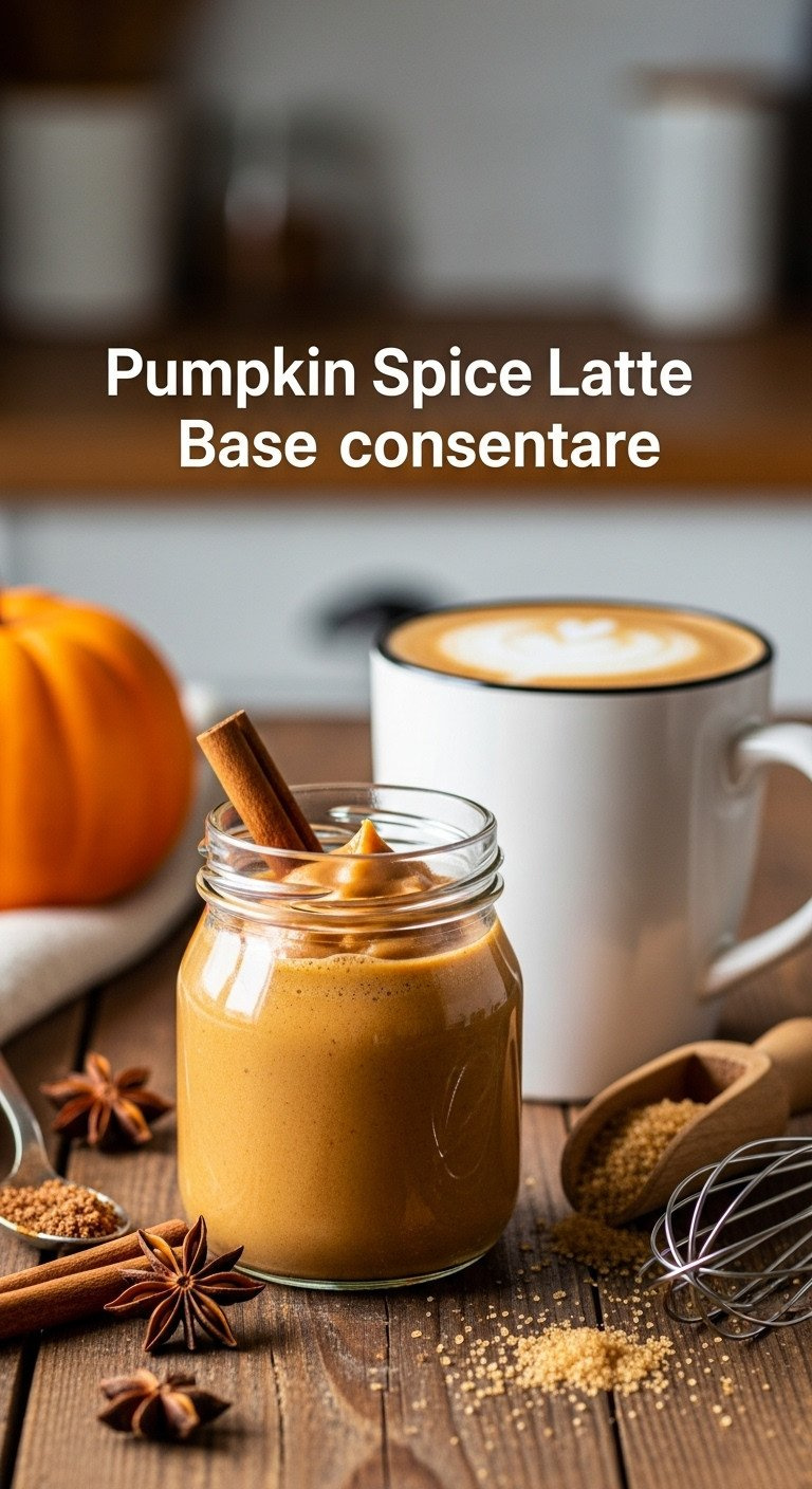 Pumpkin Spice Latte Concentrate In A Glass Jar With Foamy Coffee, Star Anise, Brown Sugar, Cozy Fall Drink.