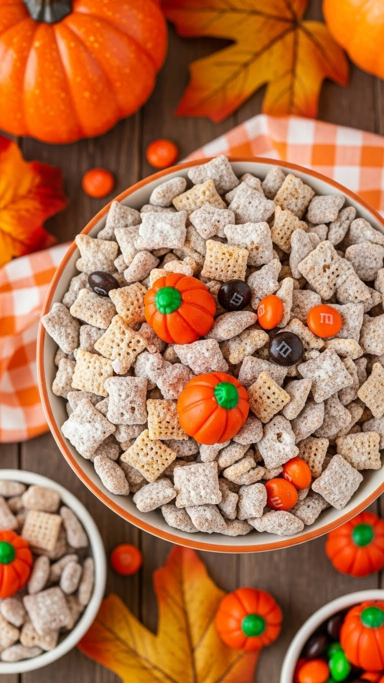 Pumpkin Spice Puppy Chow In Festive Serving Bowl