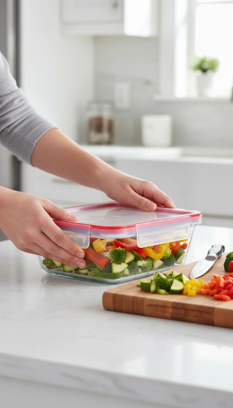 Split-Screen Photo Showing The Container Filled With Red Sauce In The Fridge On Day 1, And The Crystal-Clear, Spotless Glass After A Cycle In The Dishwasher On Day 3