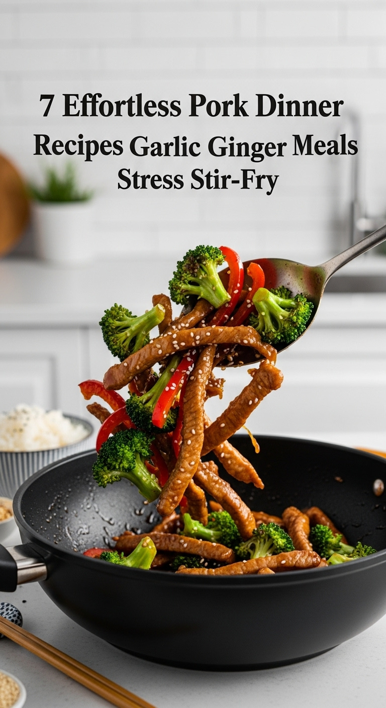 Quick Garlic Ginger Pork Stir-Fry With Glistening Pork, Vibrant Vegetables, And Glossy Sauce In A Black Wok, Served With Rice And Chopsticks.