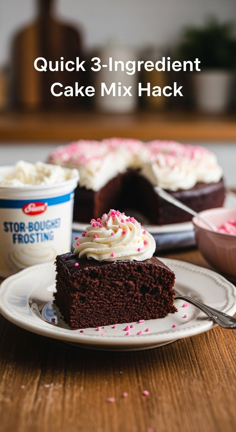 Rich Chocolate Cake Slice Topped With Vanilla Frosting And Pink Sprinkles On Vintage Ceramic Plate, Rustic Wooden Table.