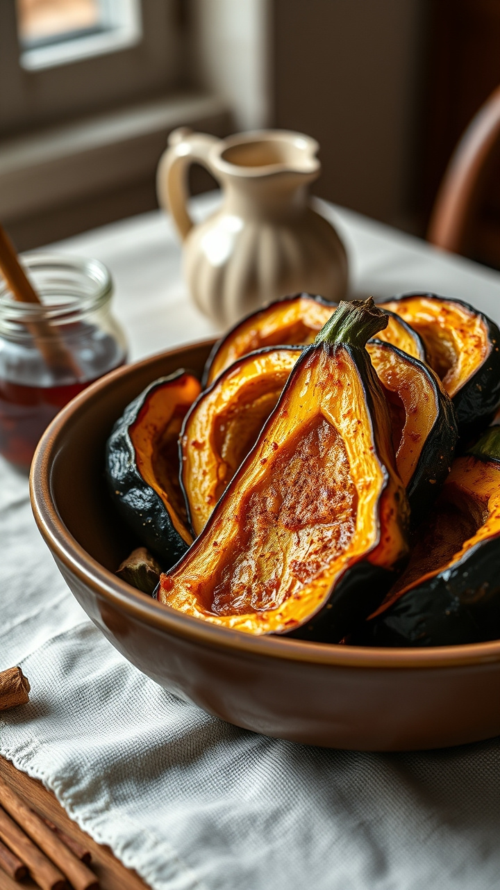 Roasted Delicata Squash Half-Moons, Caramelized Golden-Orange, On Parchment-Lined Baking Sheet With Thyme And Sea Salt. Cozy Food Photography.
