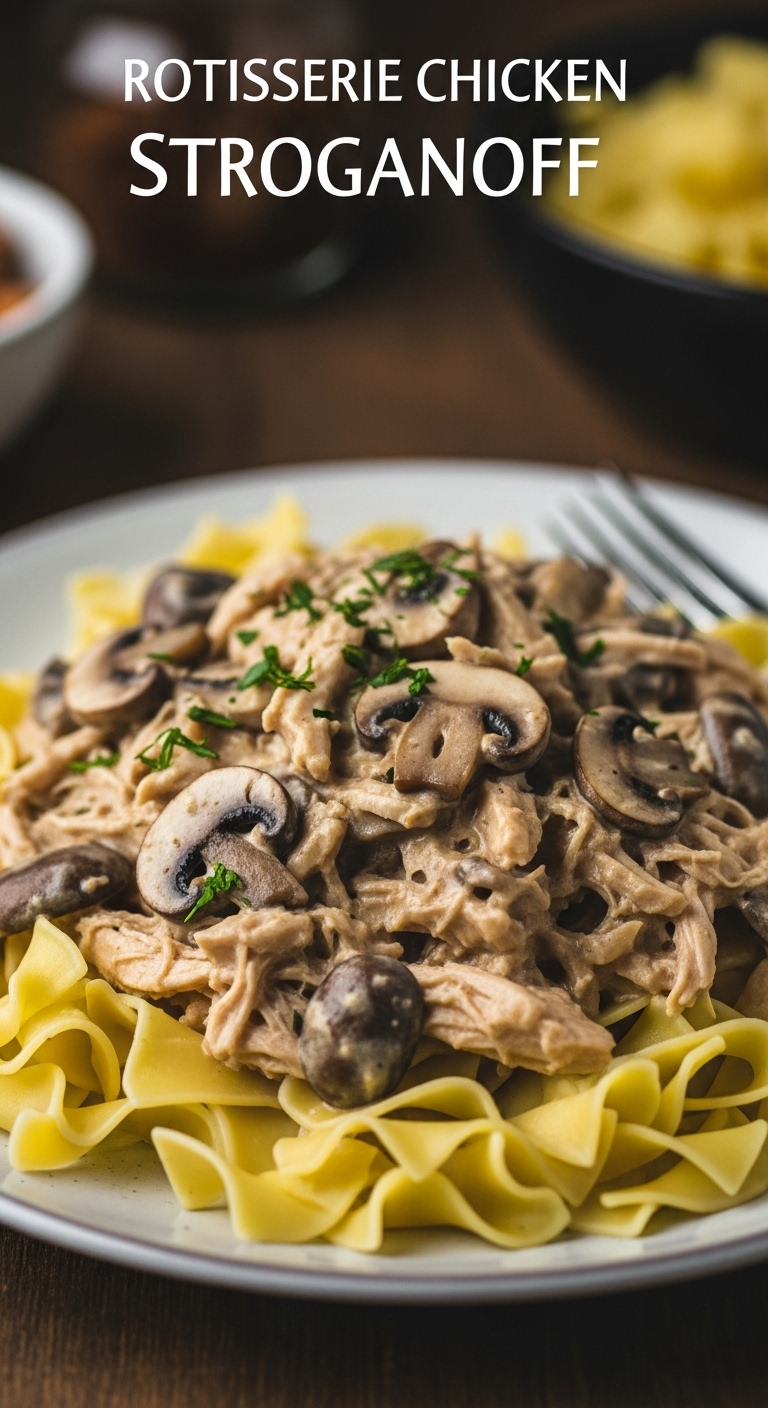 Rotisserie Chicken Stroganoff With Egg Noodles And Creamy Mushroom Sauce