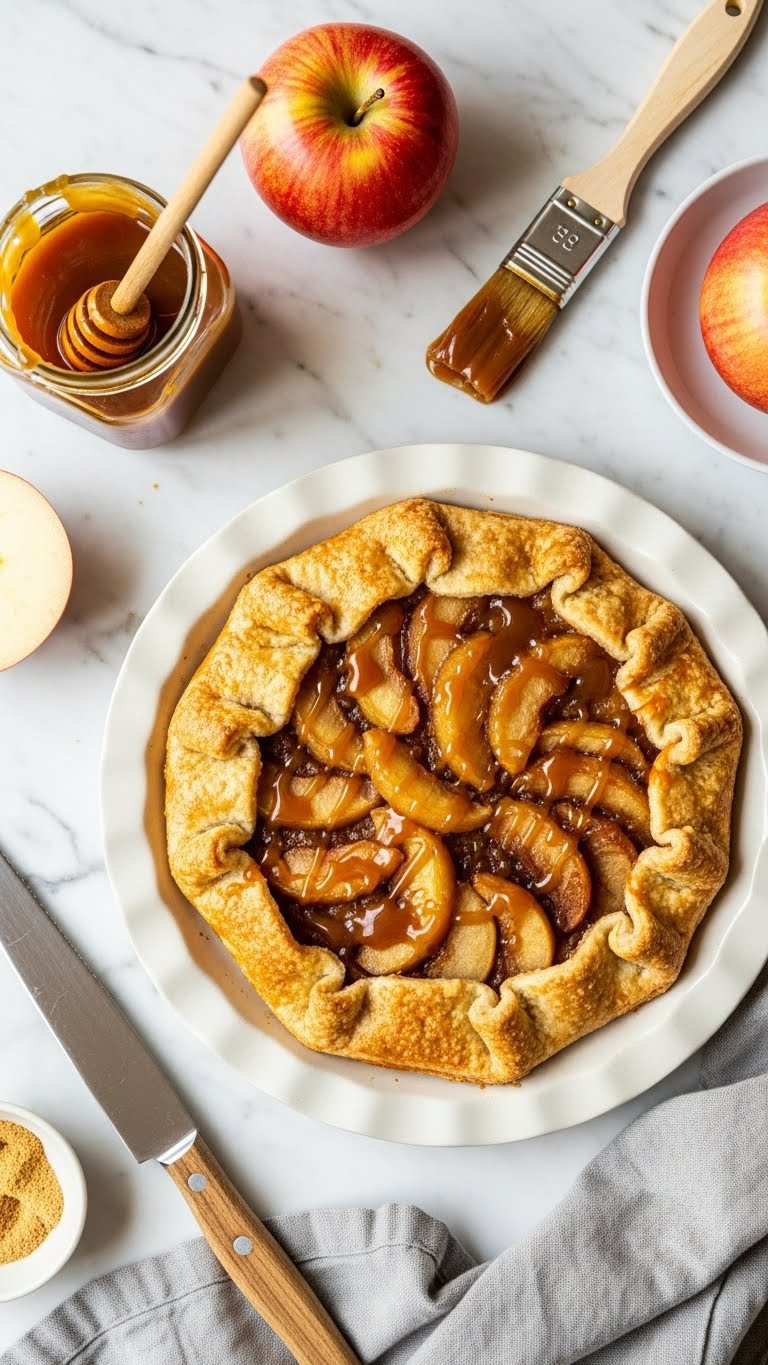 Rustic Salted Caramel Apple Galette Overhead Magazine Shot