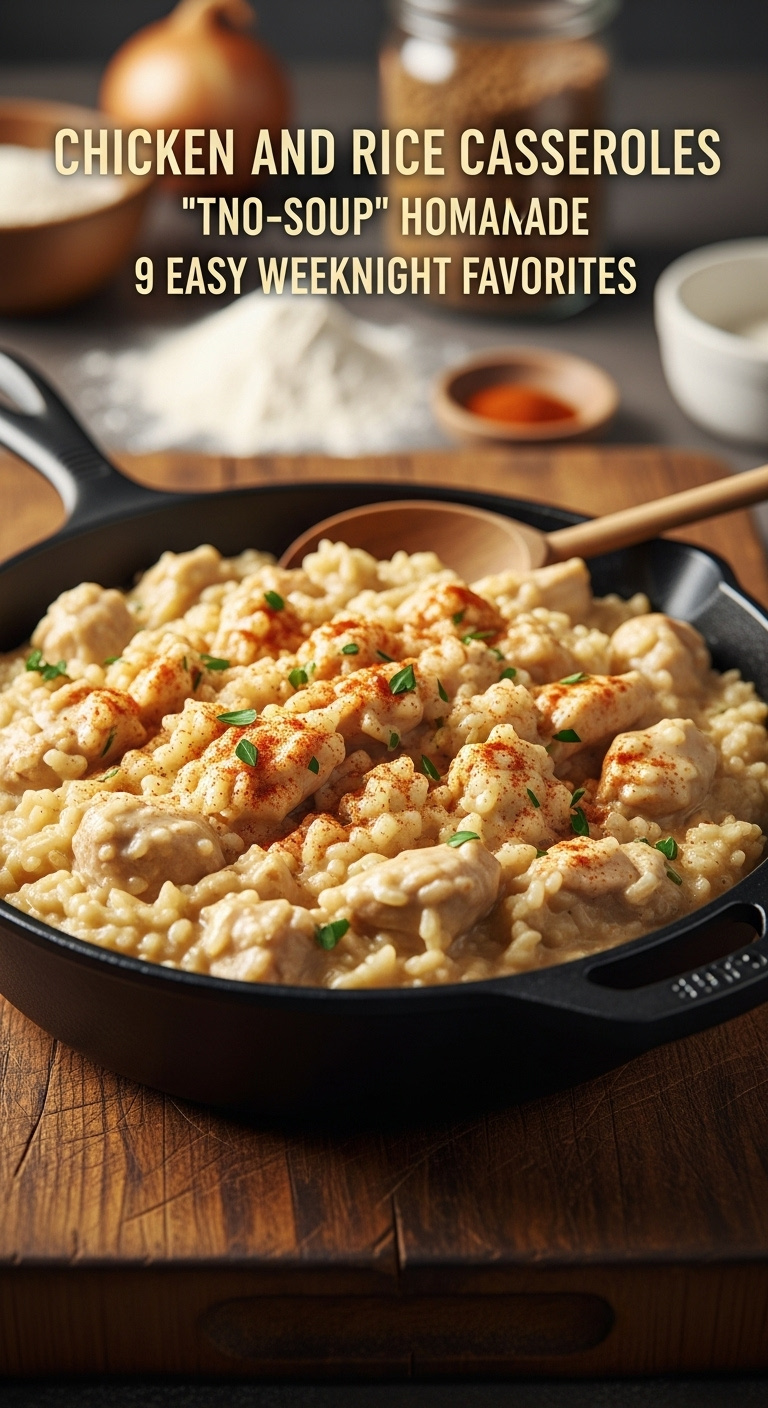 Rustic Cast Iron Skillet With From Scratch Creamy Luscious Chicken And Rice Casserole Coated With Paprika And Chicken And Rice