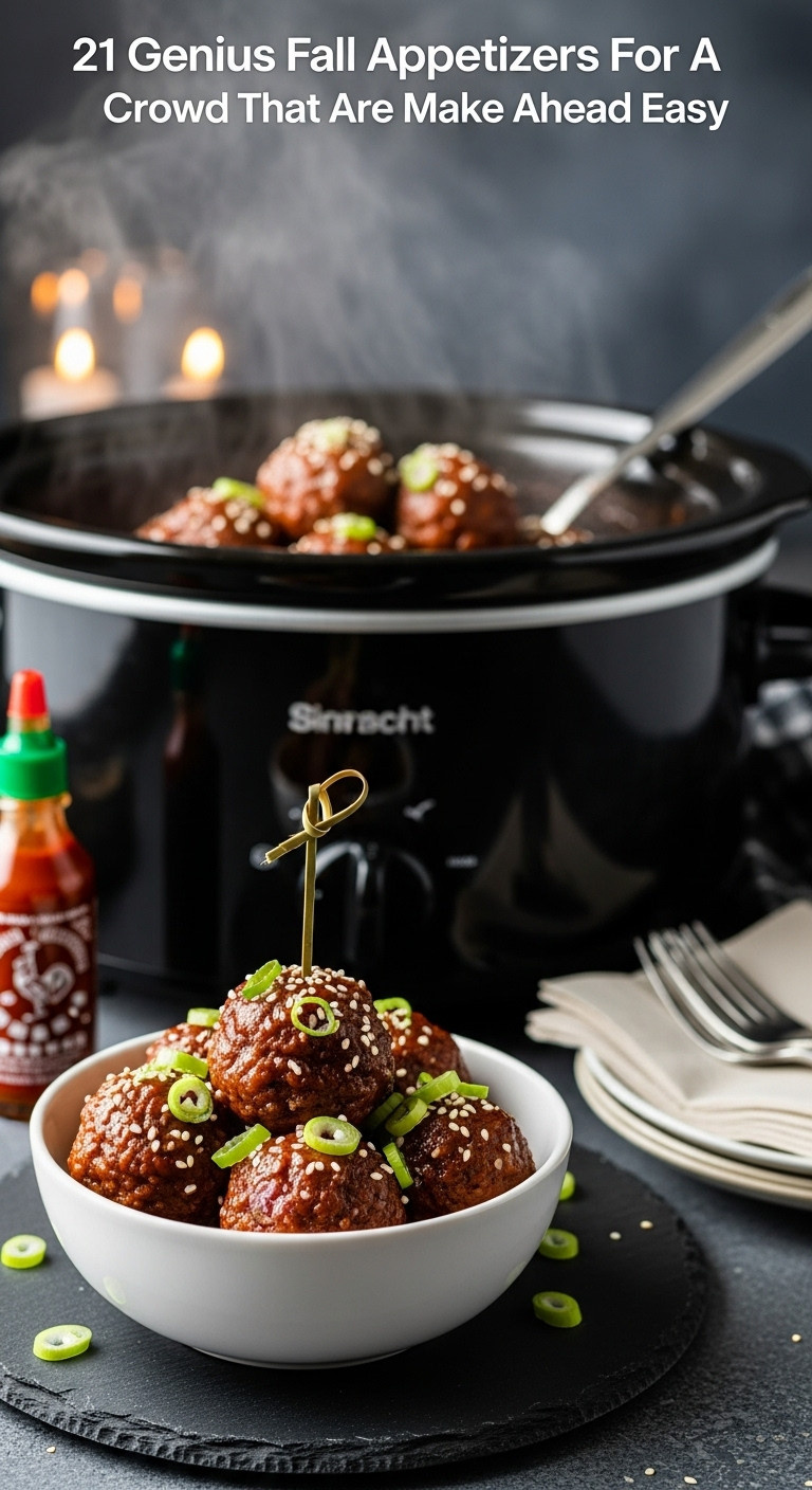 Saucy Sriracha Ranch Meatballs In A Slow Cooker With A Small Bowl Garnished With Green Onions And Sesame Seeds