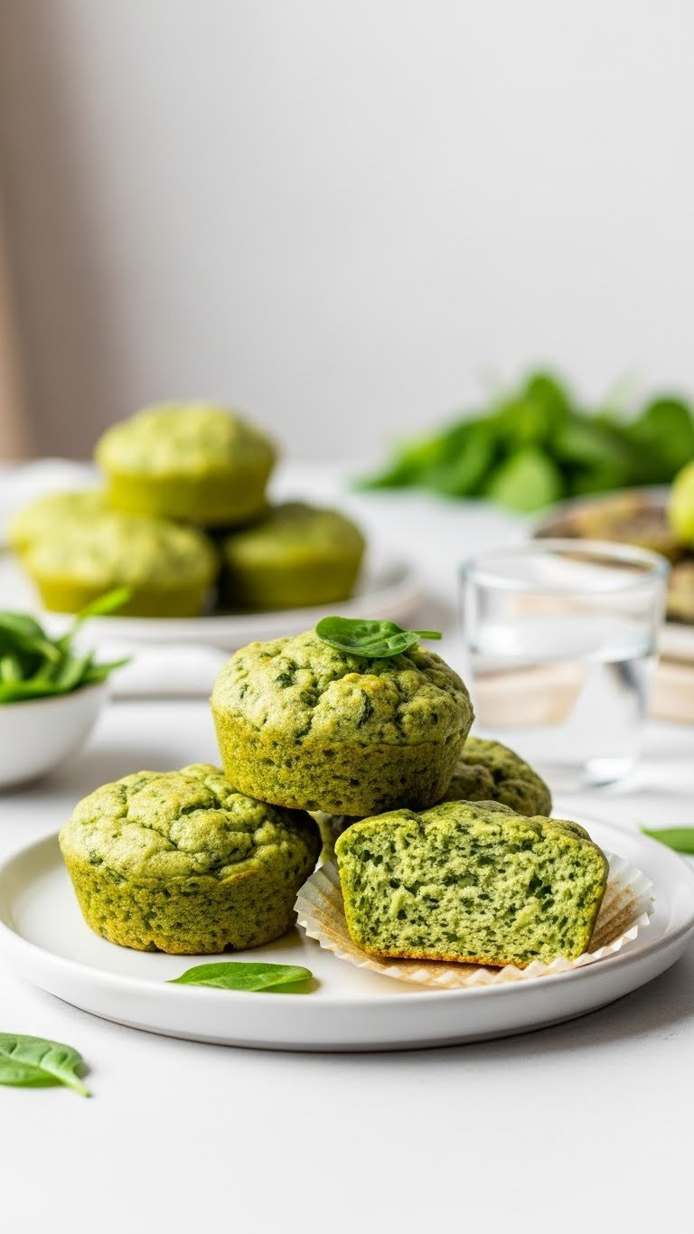 Savory Spinach Zucchini Muffins With Green Hue And Golden-Brown Top, Nutritious Lunchbox Option