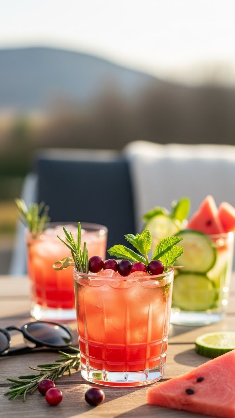 Seasonal Cocktail In Appropriate Glassware Garnished With Fresh Cranberries And Rosemary For Winter Cozy Presentation