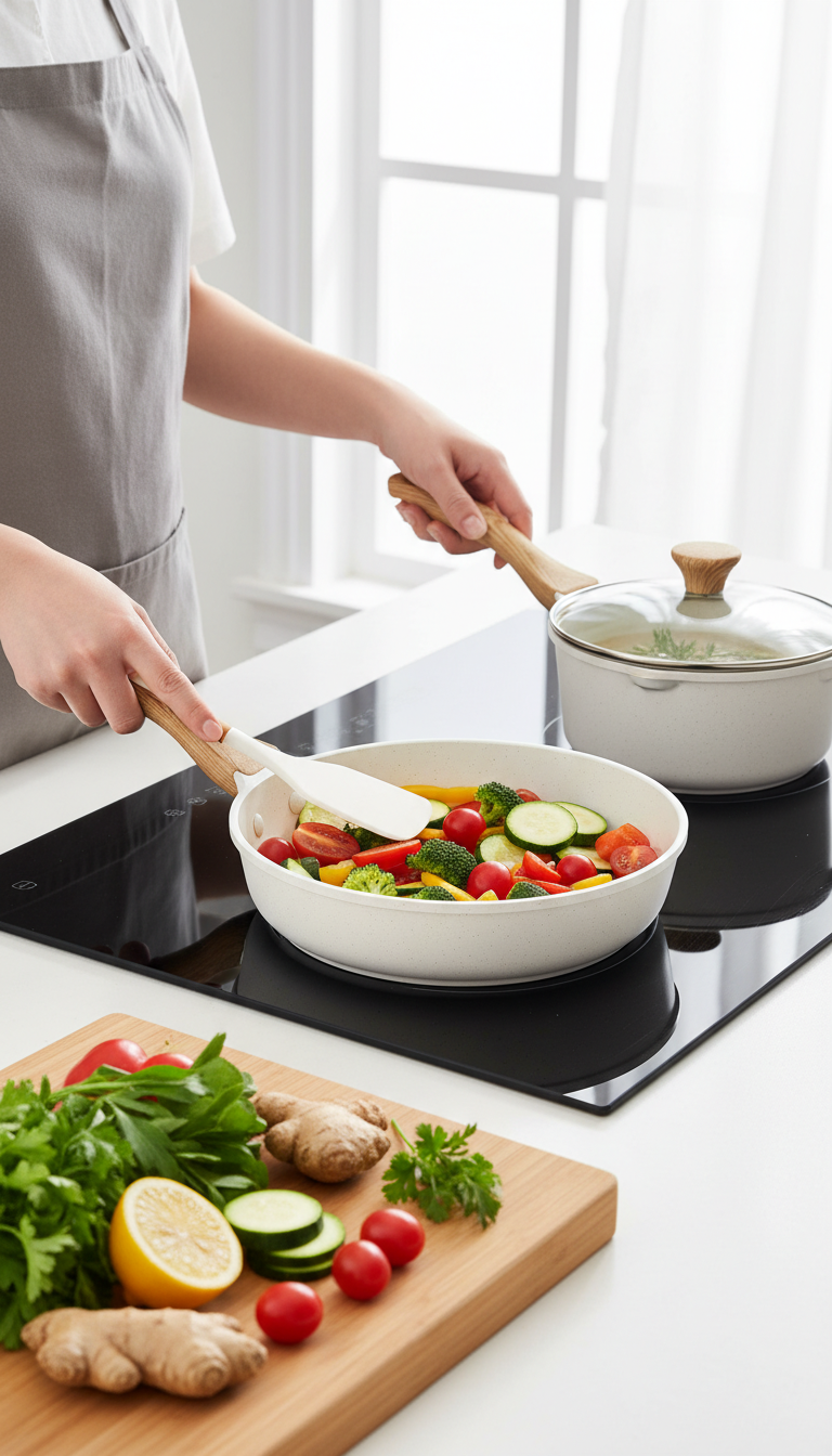 An Egg Sliding Out Of A White Sensarte Frying Pan On A Stove, Demonstrating Its Nonstick Quality.