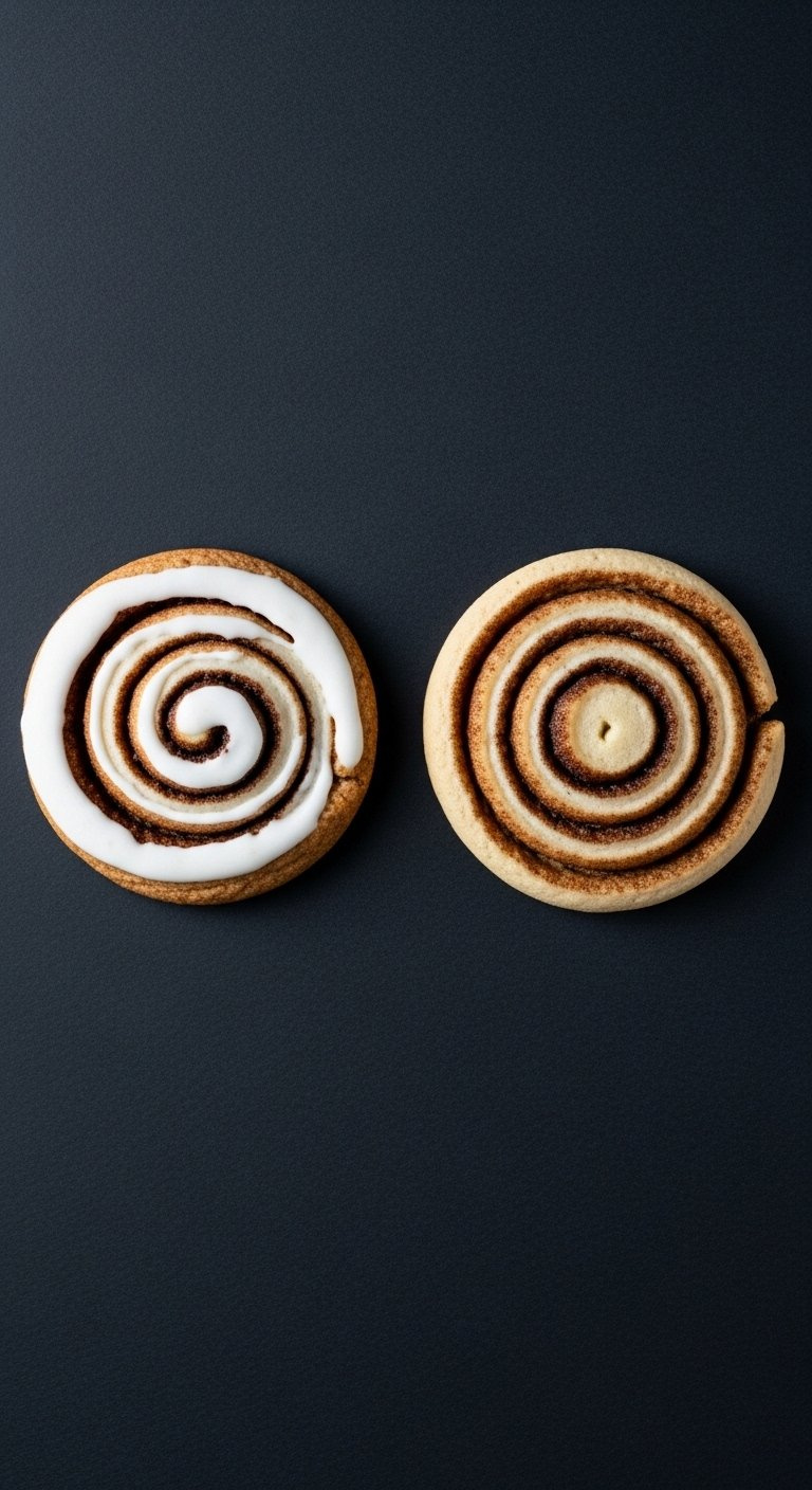 Side-By-Side Comparison Of A Thick Round Cookie And A Flat Spread Cookie On A Dark Background.