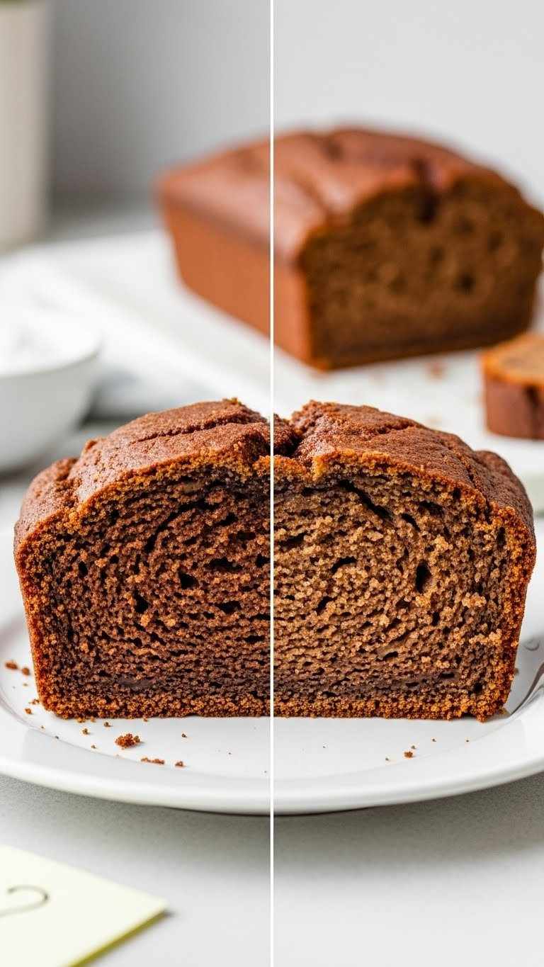 Side-By-Side Comparison Of Perfect Versus Problematic Keto Chocolate Zucchini Bread Slices