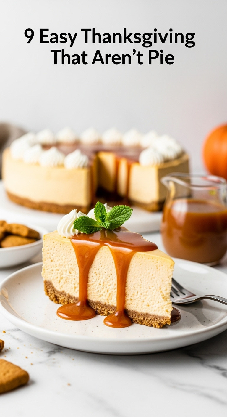 Slice Of Creamy Pumpkin Caramel Cheesecake With Gingersnap Crust And Caramel Drizzle On A Plate On A Marble Countertop