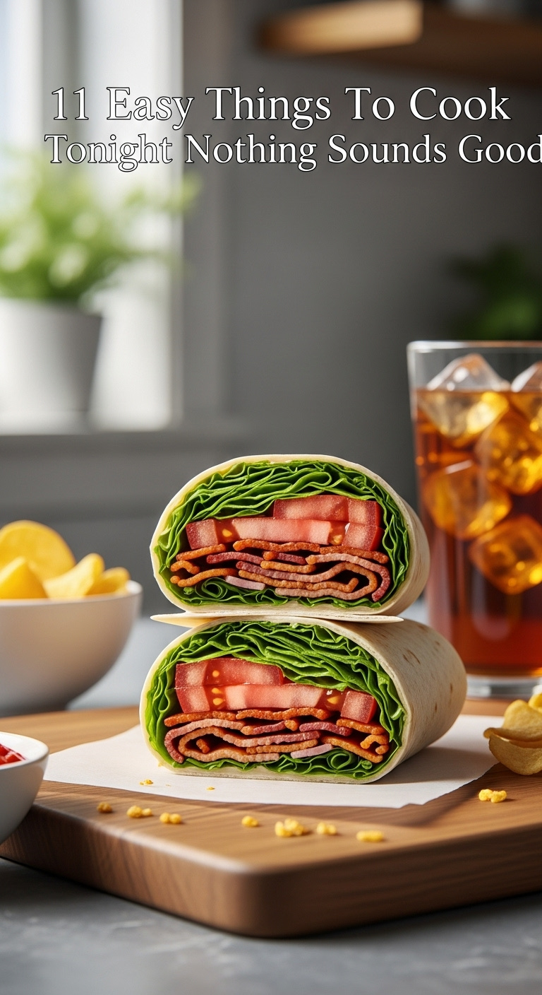 Sliced Blt Wraps Showing Crispy Bacon, Tomato, And Lettuce With Potato Chips And Iced Tea On A Cutting Board