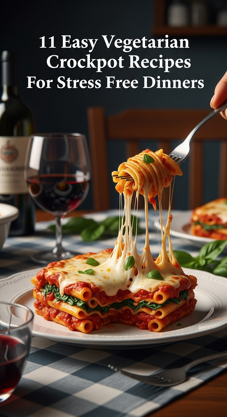 Slow Cooker Baked Ziti With Spinach Cheese Pull Red Sauce And Pasta On White Plate With Red Wine Fork And Basil