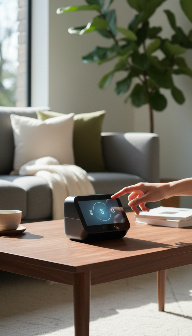 A Testing Setup Showing The Reolink Home Hub Pro Connected To A Router, With A Monitor Displaying Multi-Camera Views, And Several Smart Sensors On The Table.