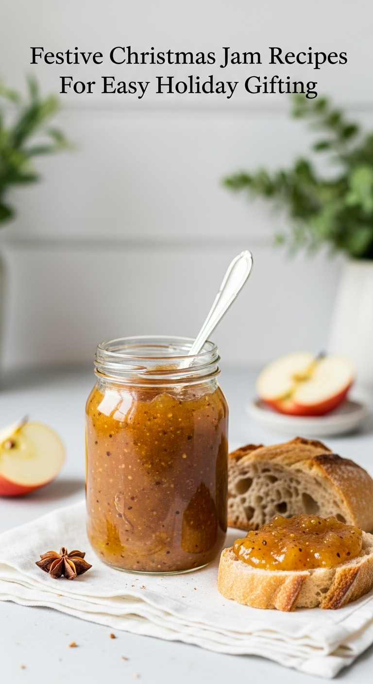 Spiced Apple Christmas Jam Without Pectin On Crusty Bread With Apple Slices And Star Anise